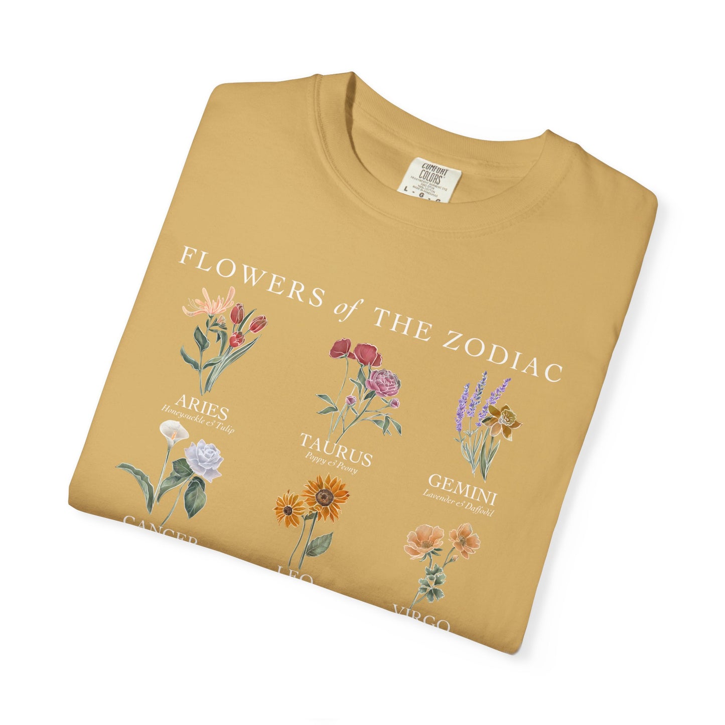 All Zodiac Signs & Birth Flowers T-Shirt – Astrology Floral Graphic Tee – Horoscope Gift for Her