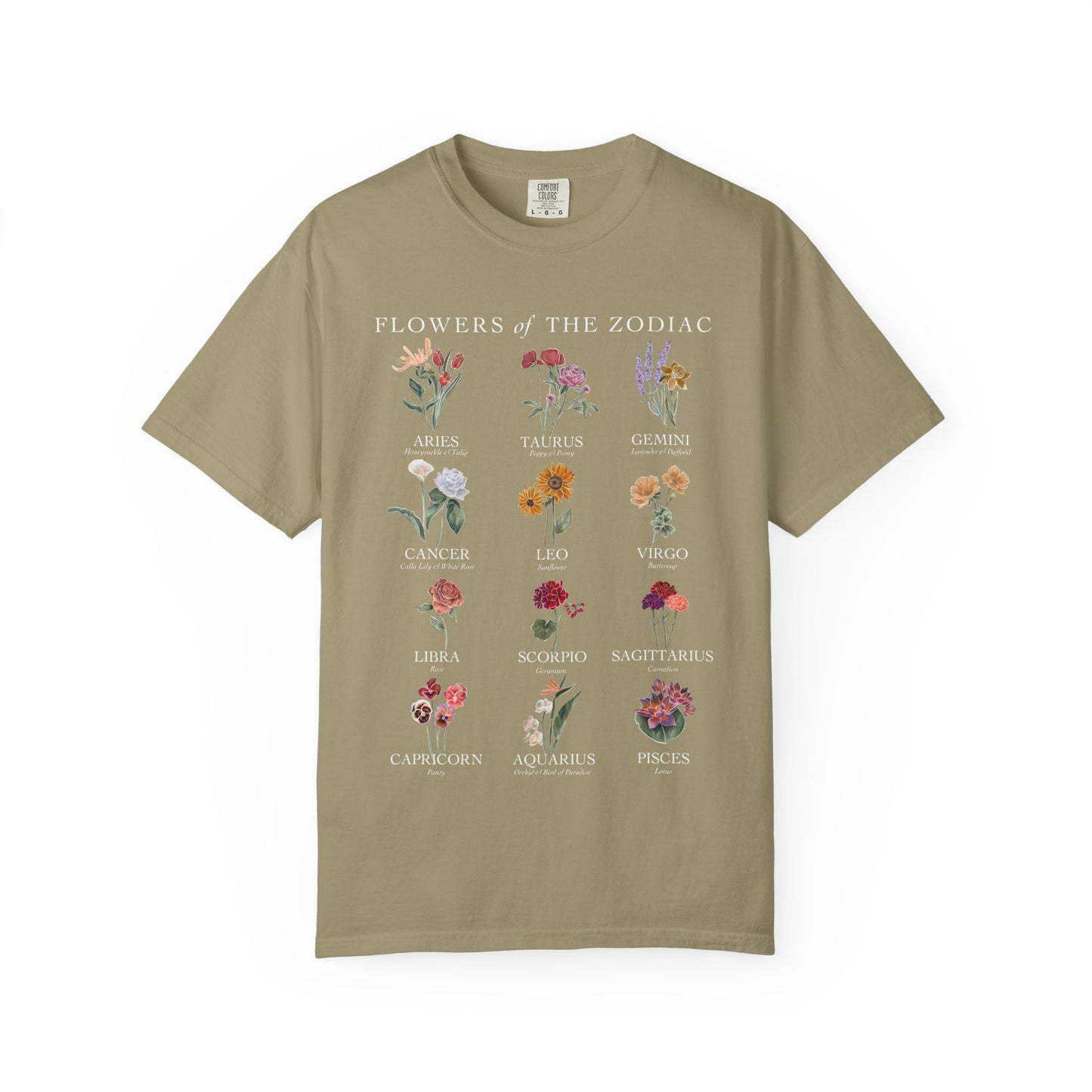 All Zodiac Signs & Birth Flowers T-Shirt – Astrology Floral Graphic Tee – Horoscope Gift for Her