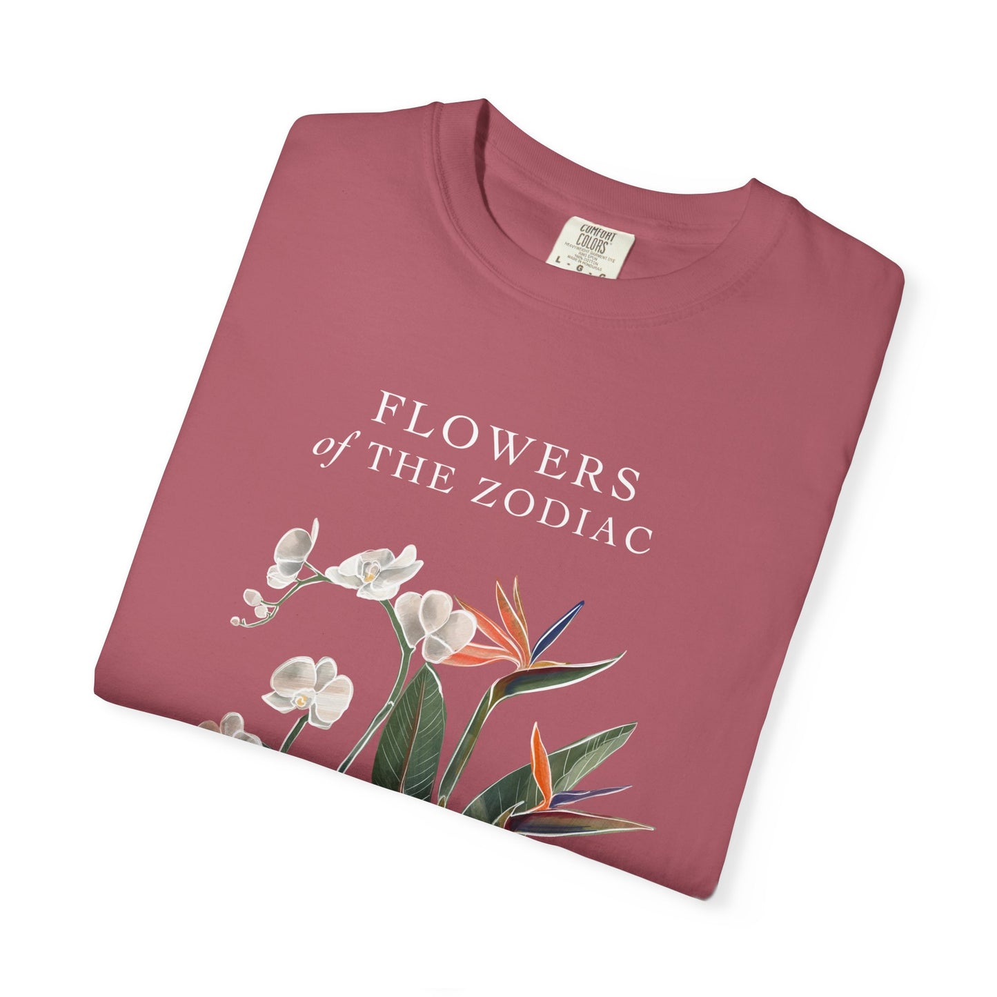 Aquarius Floral T-Shirt – Orchid & Bird of Paradise – Astrology T-Shirt
