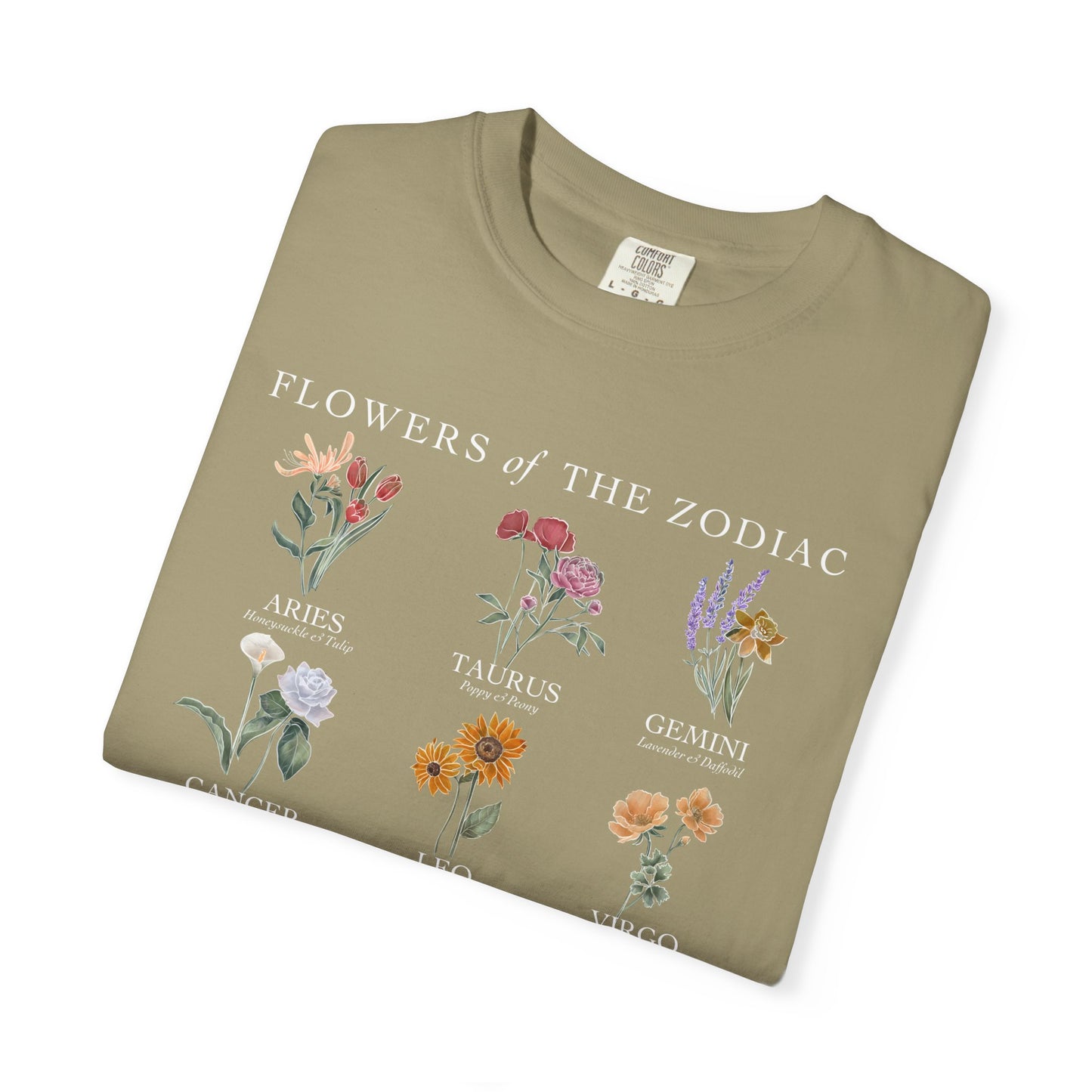 All Zodiac Signs & Birth Flowers T-Shirt – Astrology Floral Graphic Tee – Horoscope Gift for Her