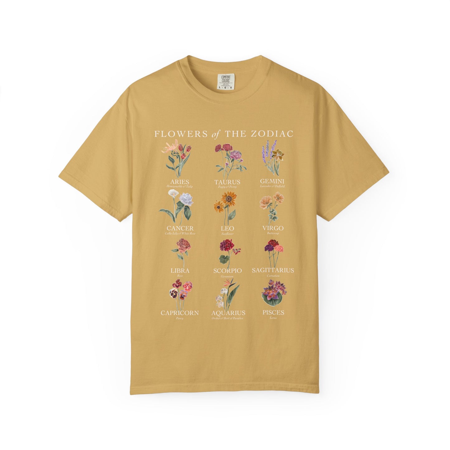 All Zodiac Signs & Birth Flowers T-Shirt – Astrology Floral Graphic Tee – Horoscope Gift for Her