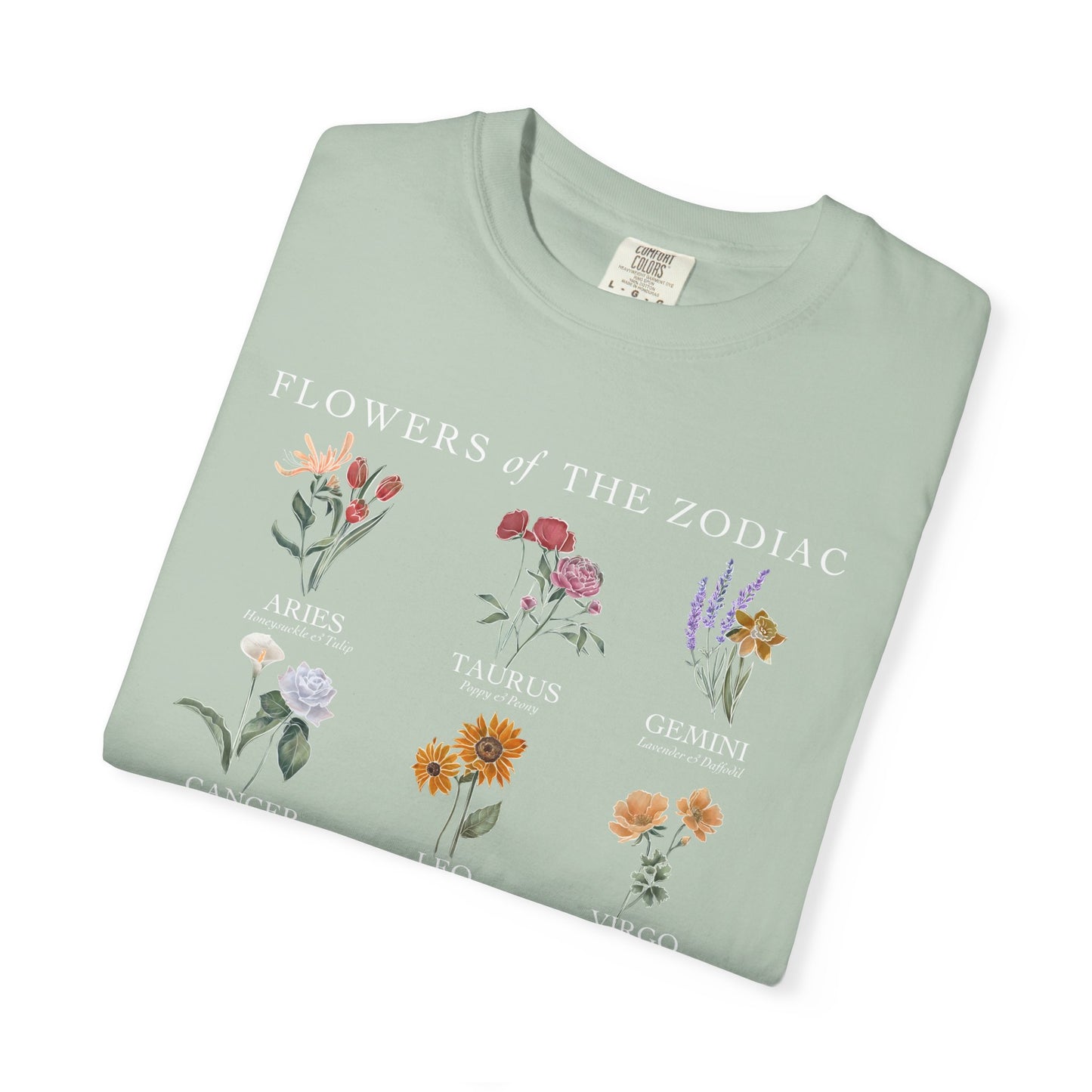 All Zodiac Signs & Birth Flowers T-Shirt – Astrology Floral Graphic Tee – Horoscope Gift for Her
