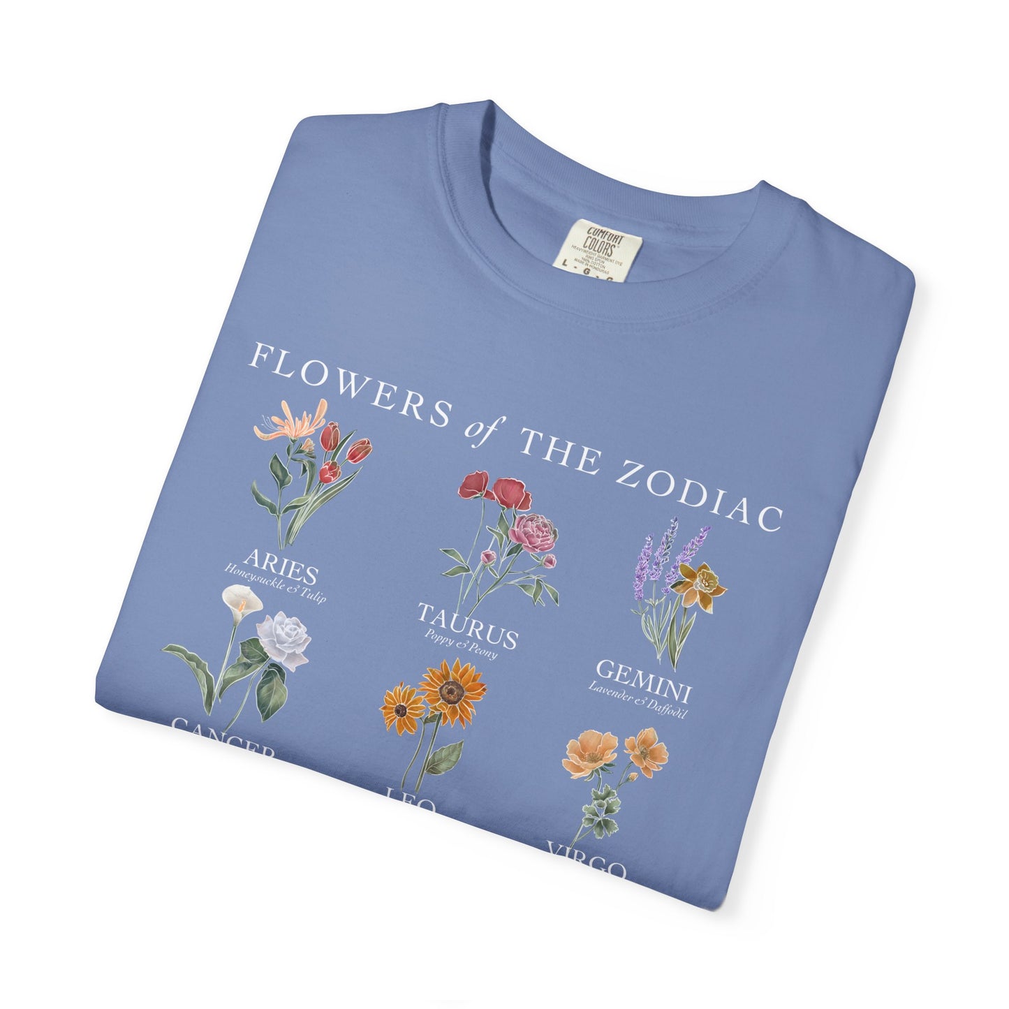 All Zodiac Signs & Birth Flowers T-Shirt – Astrology Floral Graphic Tee – Horoscope Gift for Her