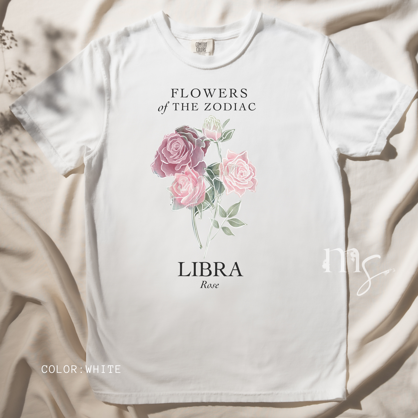 Libra Floral T-Shirt – Pink Rose – Astrology T-Shirt