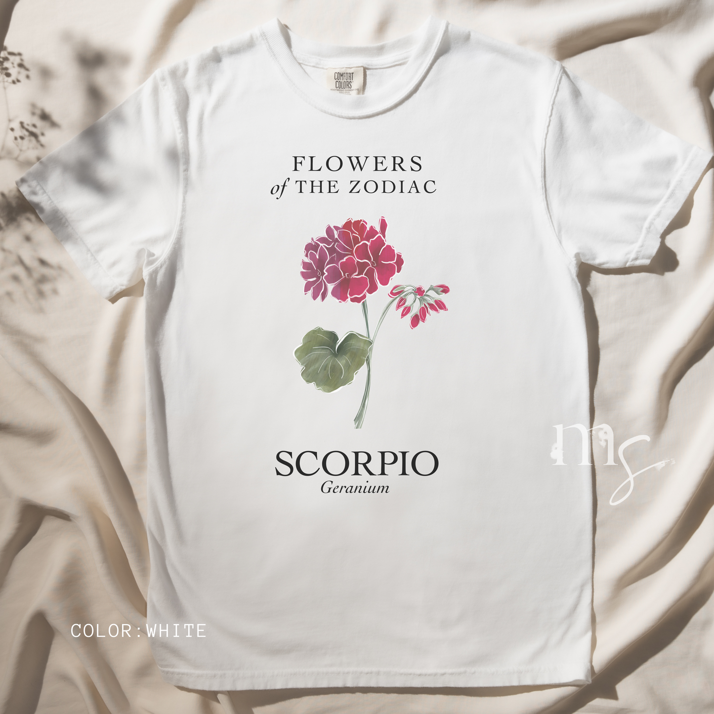 Scorpio Floral T-Shirt – Geranium Astrology Tee