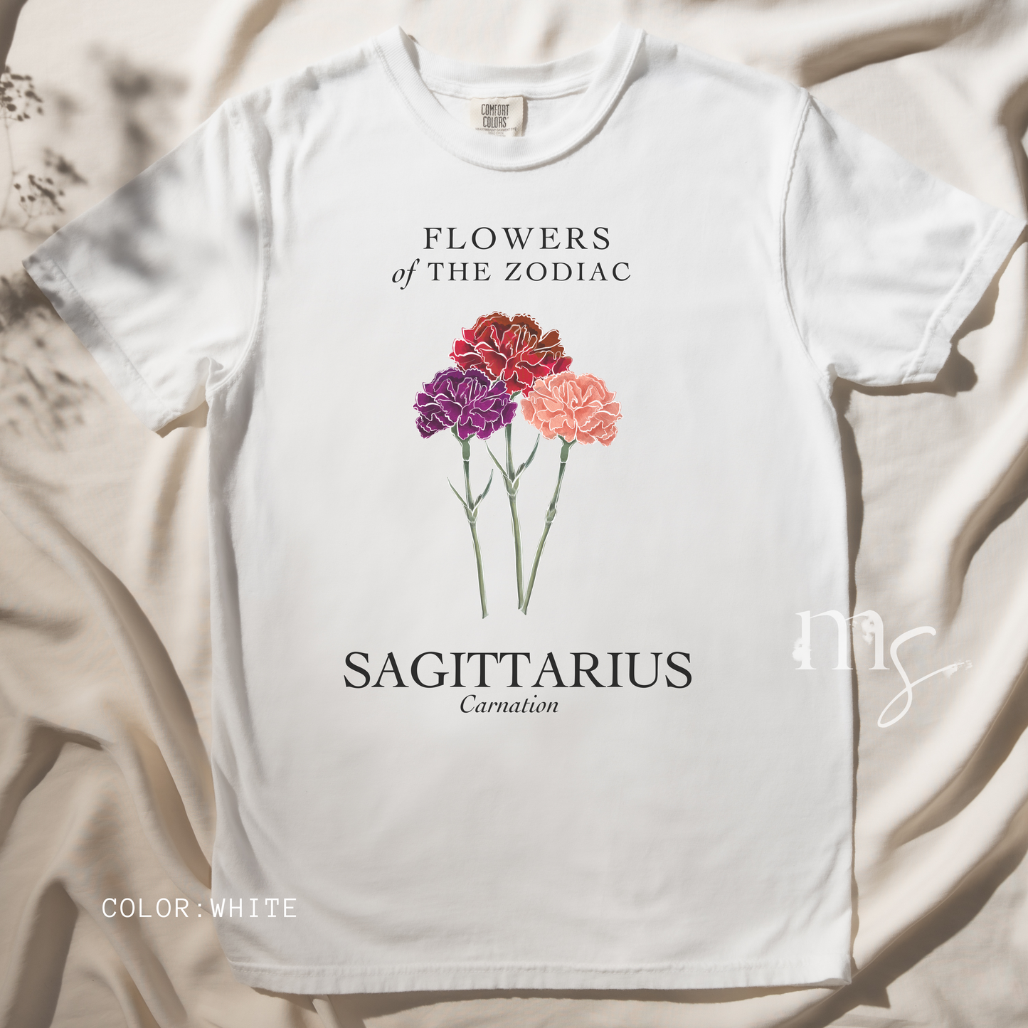 Sagittarius Floral T-Shirt – Carnation – Astrology T-Shirt