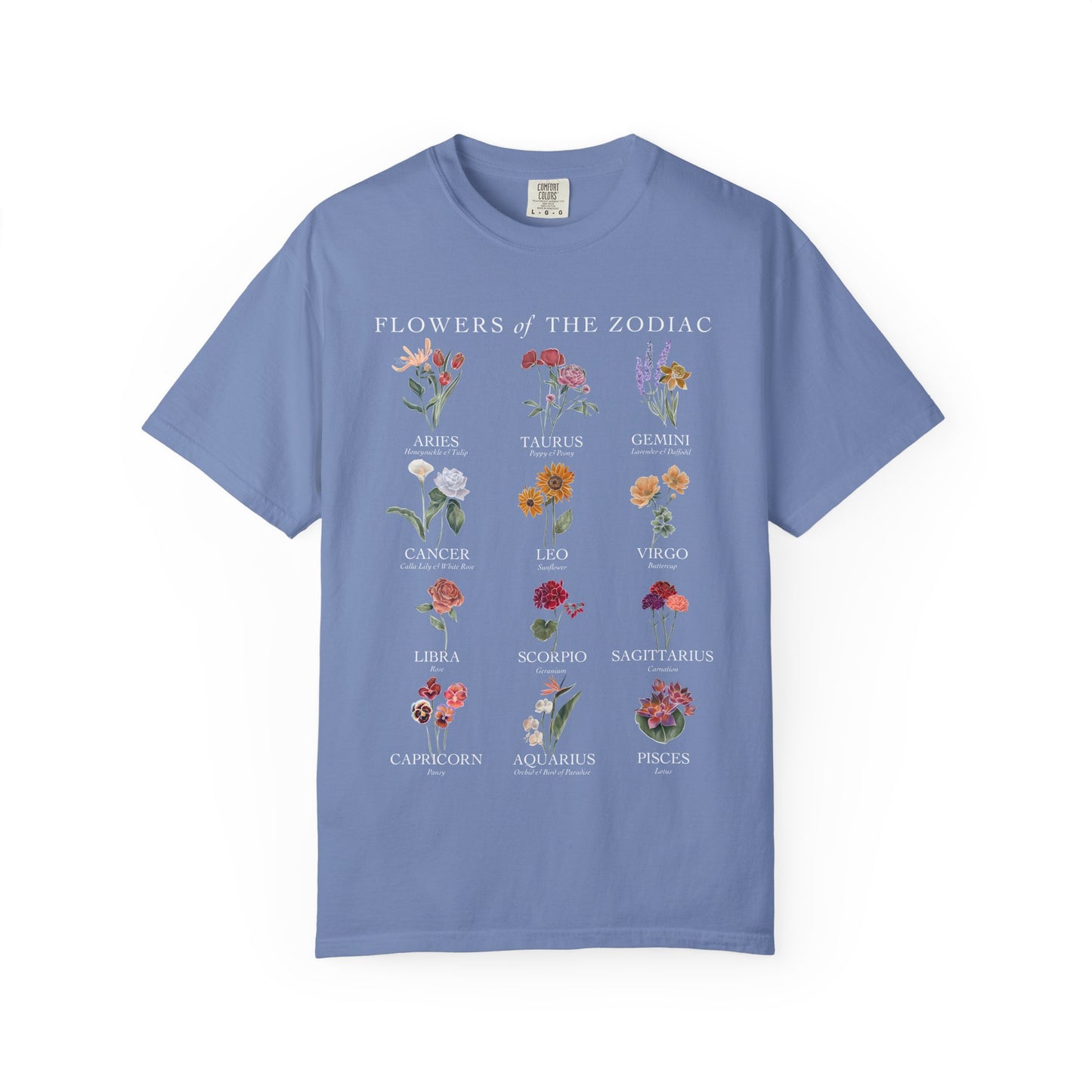 All Zodiac Signs & Birth Flowers T-Shirt – Astrology Floral Graphic Tee – Horoscope Gift for Her