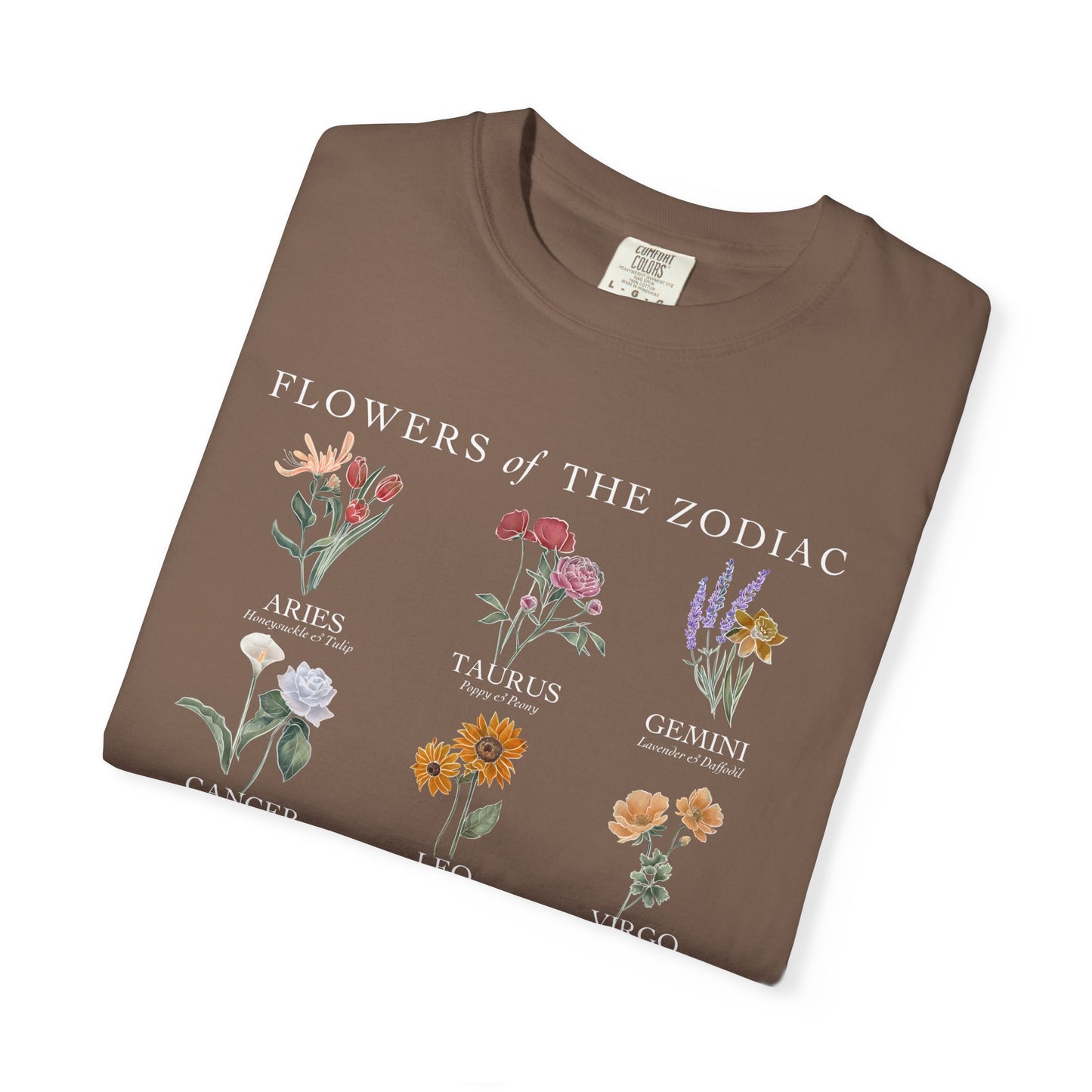 All Zodiac Signs & Birth Flowers T-Shirt – Astrology Floral Graphic Tee – Horoscope Gift for Her