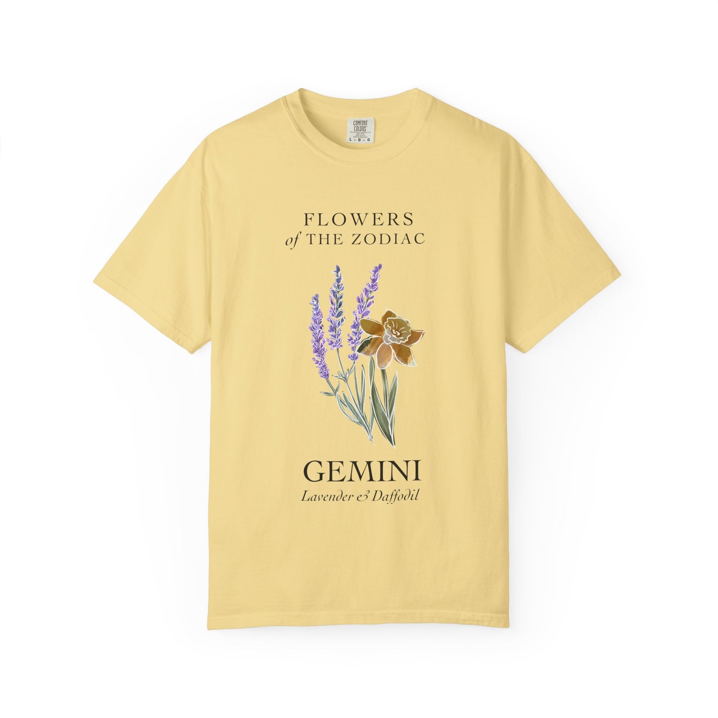 Gemini Floral T-Shirt – Lavender & Daffodil – Astrology T-Shirt