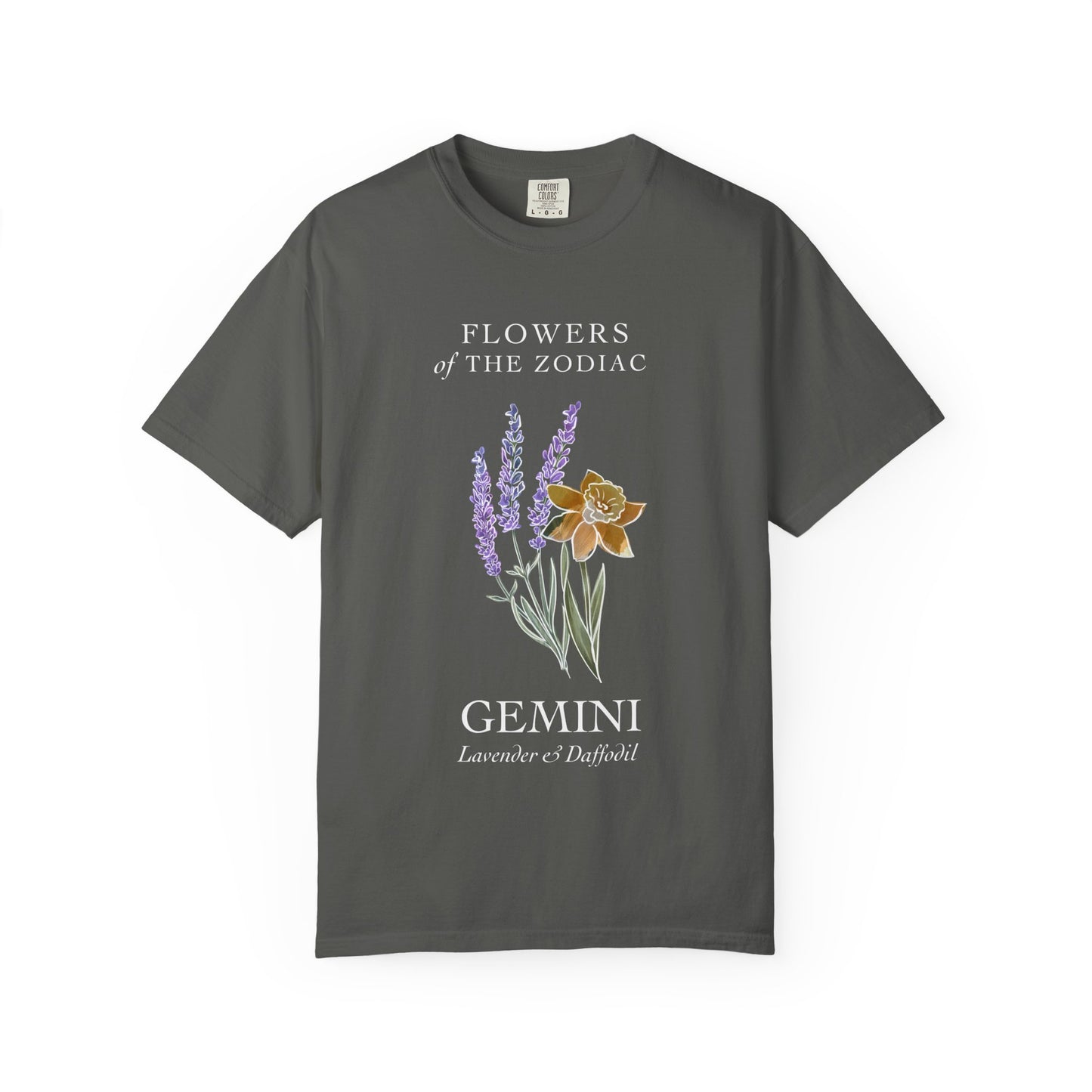 Gemini Floral T-Shirt – Lavender & Daffodil – Astrology T-Shirt