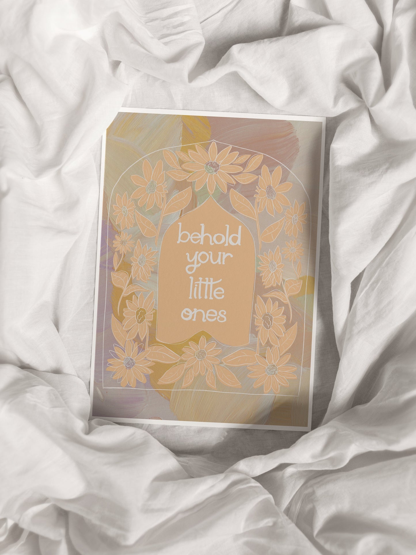Behold Your Little Ones Scripture Art Print | LDS Art Print Jesus Christ Scripture Quote Art | Minimalist LDS Wall Art Sunflower Nursery Art