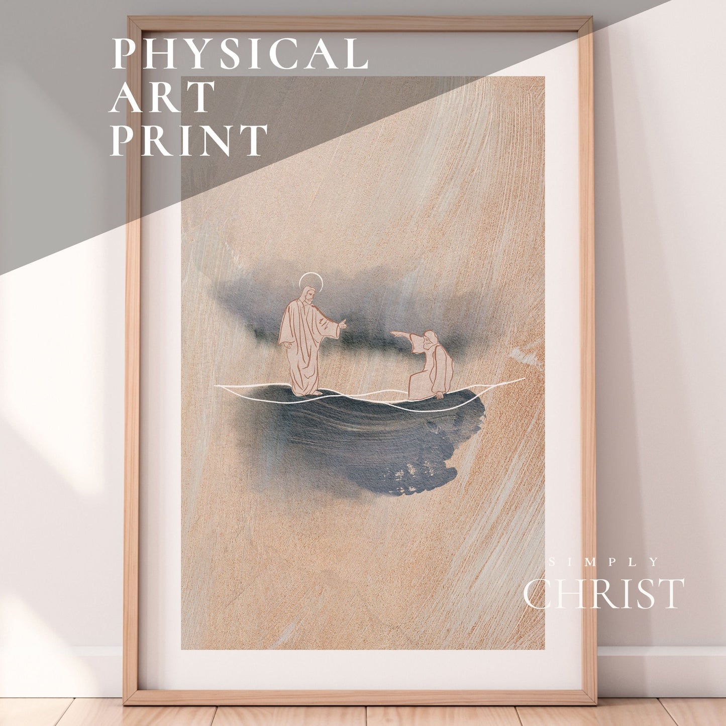 Jesus Christ Walking on Water Art Print | Jesus and Peter Miracle Art | Matthew 14 | Minimalistic Jesus Art Print Christianity Gift