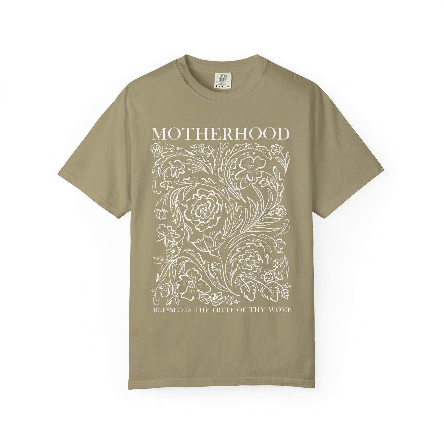 Motherhood T-Shirt — "Blessed is the Fruit of Thy Womb" Hand-Drawn Floral Tee