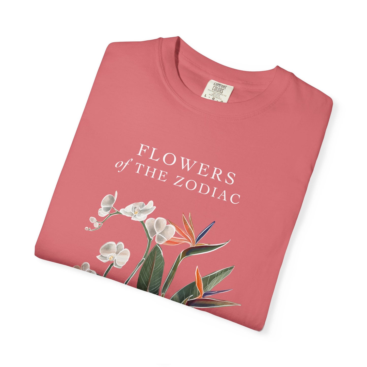 Aquarius Floral T-Shirt – Orchid & Bird of Paradise – Astrology T-Shirt