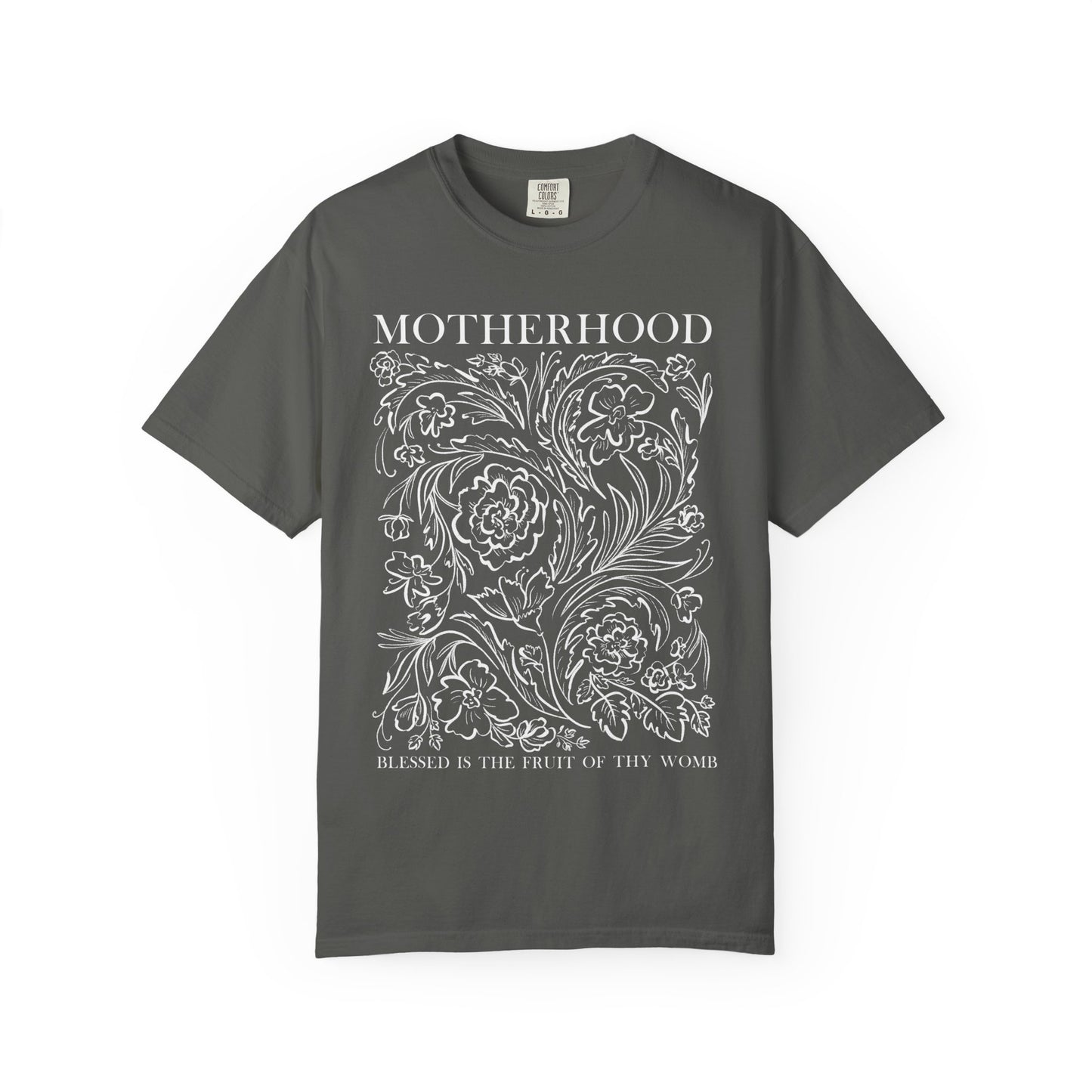 Motherhood T-Shirt — "Blessed is the Fruit of Thy Womb" Hand-Drawn Floral Tee