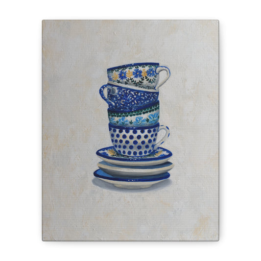 Polish Pottery Teacups on Canvas | Unframed