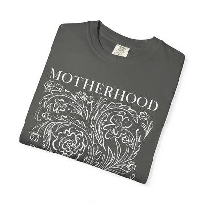 Motherhood T-Shirt — "Blessed is the Fruit of Thy Womb" Hand-Drawn Floral Tee