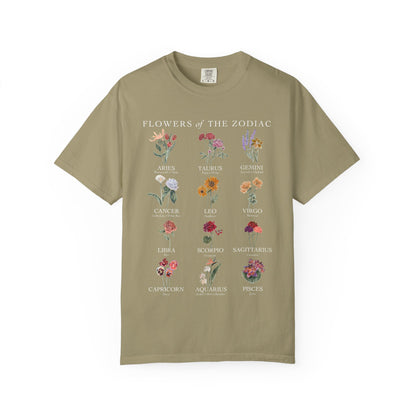 All Zodiac Signs & Birth Flowers T-Shirt – Astrology Floral Graphic Tee – Horoscope Gift for Her