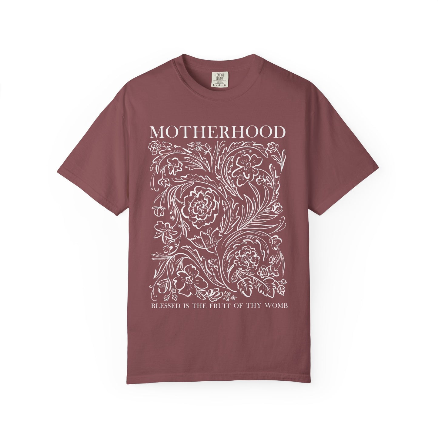 Motherhood T-Shirt — "Blessed is the Fruit of Thy Womb" Hand-Drawn Floral Tee