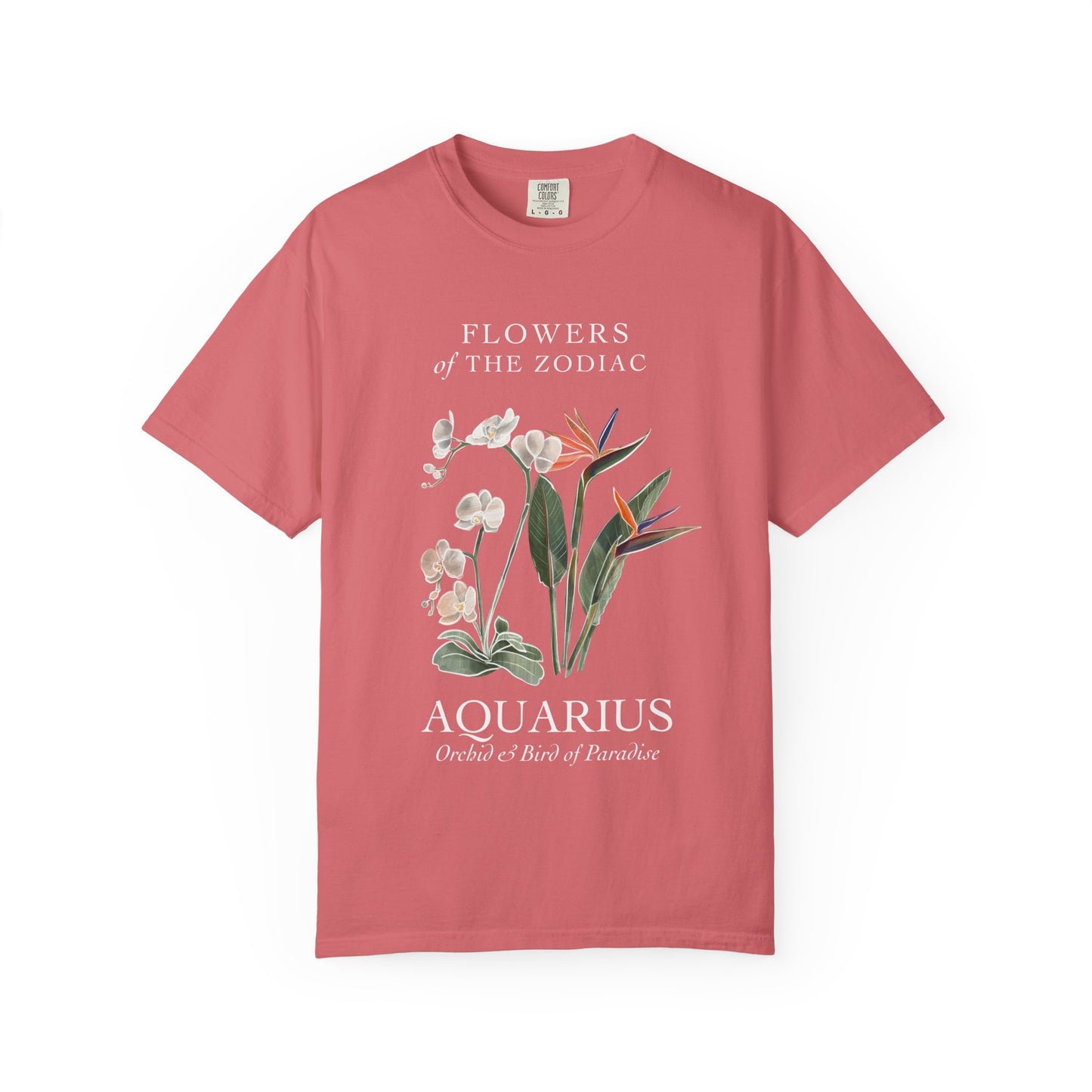 Aquarius Floral T-Shirt – Orchid & Bird of Paradise – Astrology T-Shirt