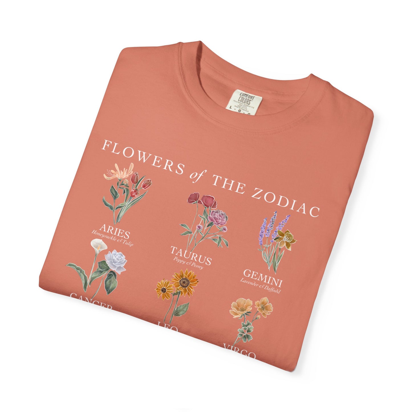 All Zodiac Signs & Birth Flowers T-Shirt – Astrology Floral Graphic Tee – Horoscope Gift for Her