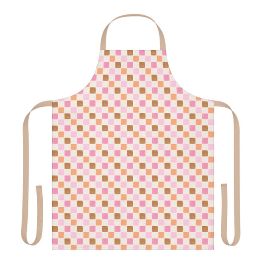 Pink Checkered Apron — Fun Flirty Kitchen Apron with 5-Color Straps