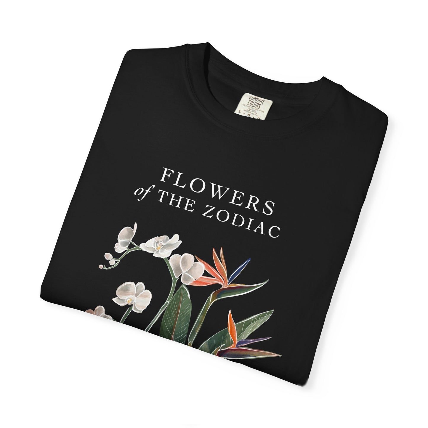 Aquarius Floral T-Shirt – Orchid & Bird of Paradise – Astrology T-Shirt