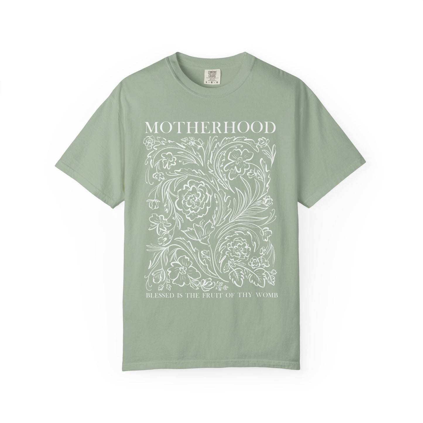 Motherhood T-Shirt — "Blessed is the Fruit of Thy Womb" Hand-Drawn Floral Tee
