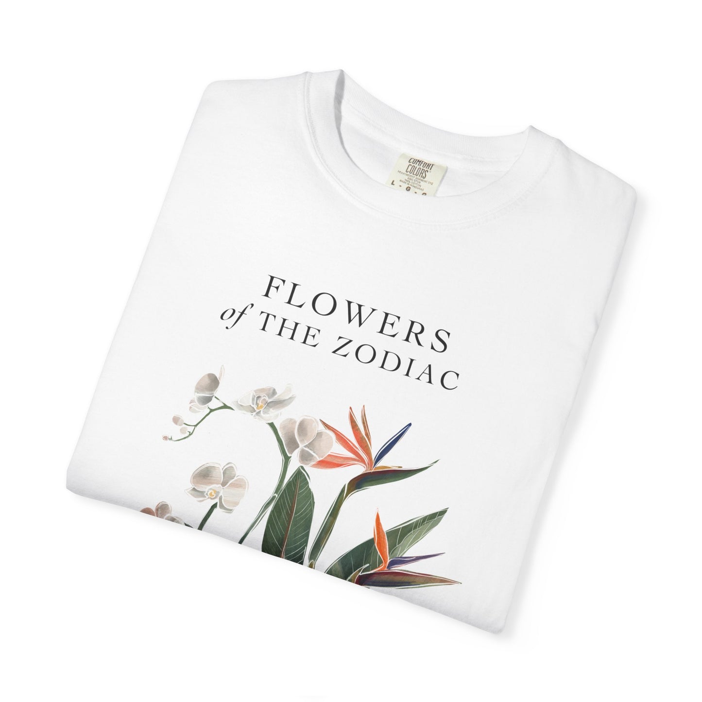 Aquarius Floral T-Shirt – Orchid & Bird of Paradise – Astrology T-Shirt
