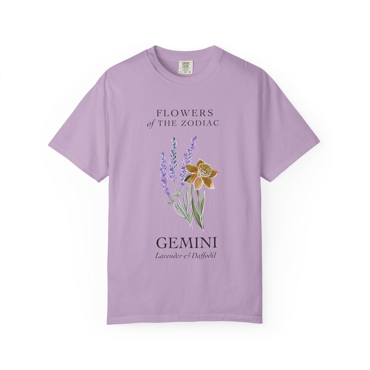 Gemini Floral T-Shirt – Lavender & Daffodil – Astrology T-Shirt