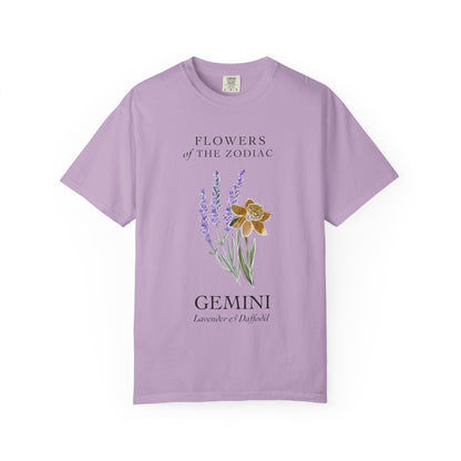 Gemini Floral T-Shirt – Lavender & Daffodil – Astrology T-Shirt
