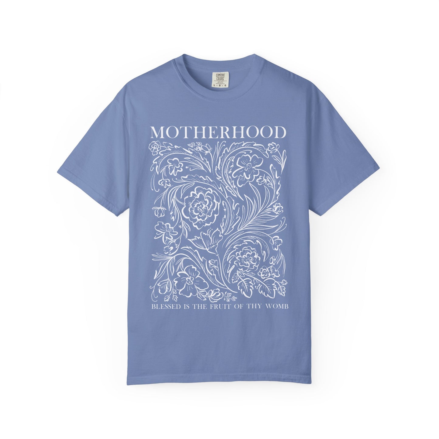 Motherhood T-Shirt — "Blessed is the Fruit of Thy Womb" Hand-Drawn Floral Tee