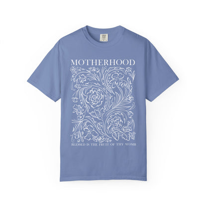 Motherhood T-Shirt — "Blessed is the Fruit of Thy Womb" Hand-Drawn Floral Tee