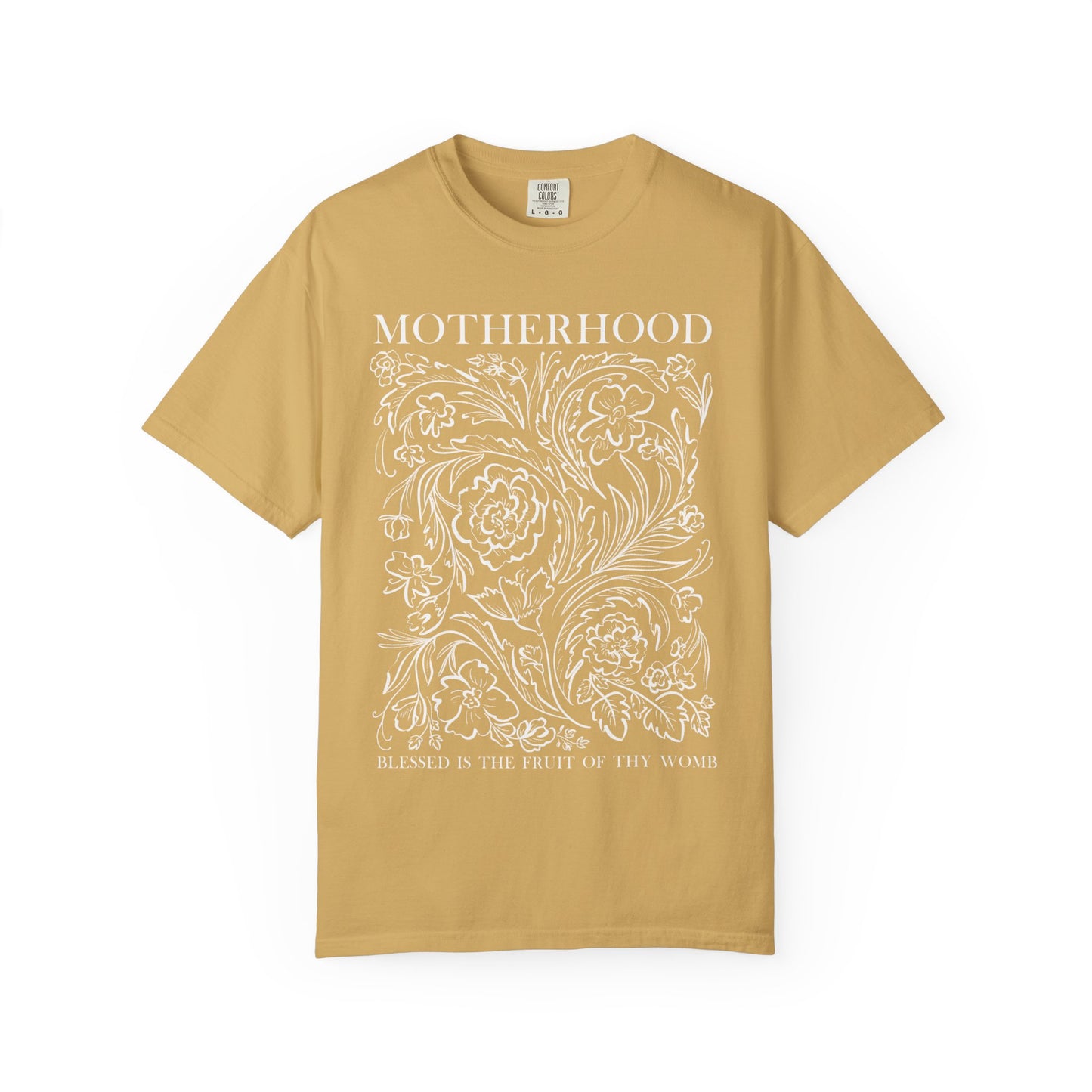 Motherhood T-Shirt — "Blessed is the Fruit of Thy Womb" Hand-Drawn Floral Tee