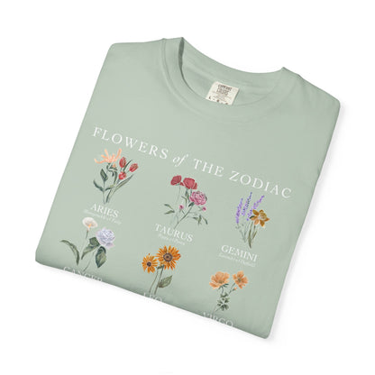 All Zodiac Signs & Birth Flowers T-Shirt – Astrology Floral Graphic Tee – Horoscope Gift for Her