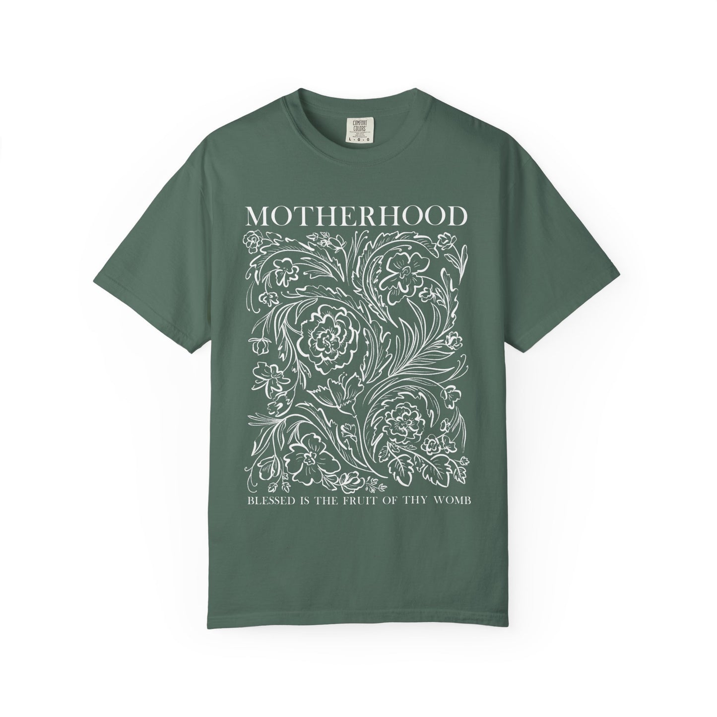 Motherhood T-Shirt — "Blessed is the Fruit of Thy Womb" Hand-Drawn Floral Tee