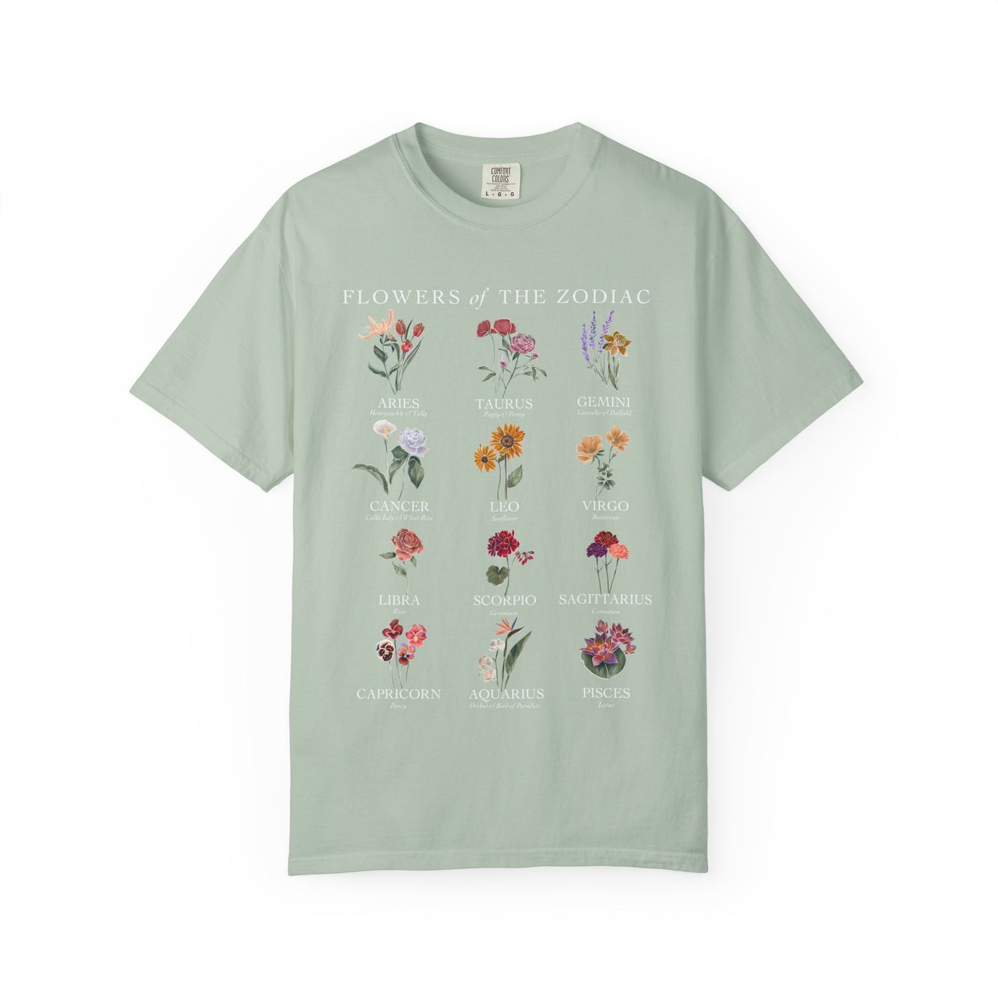 All Zodiac Signs & Birth Flowers T-Shirt – Astrology Floral Graphic Tee – Horoscope Gift for Her
