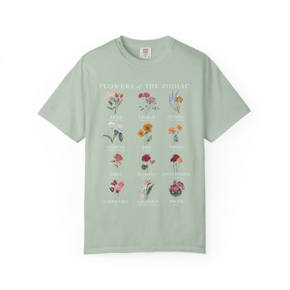All Zodiac Signs & Birth Flowers T-Shirt – Astrology Floral Graphic Tee – Horoscope Gift for Her