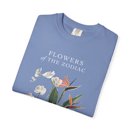 Aquarius Floral T-Shirt – Orchid & Bird of Paradise – Astrology T-Shirt