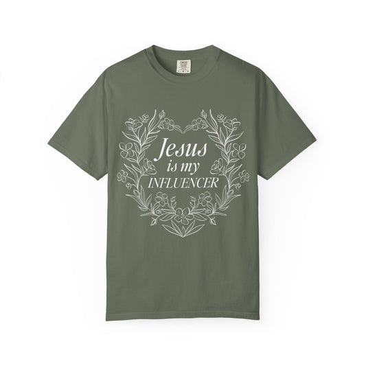 Jesus Is My Influencer Floral Heart T-shirt — Cottagecore Christian Tee