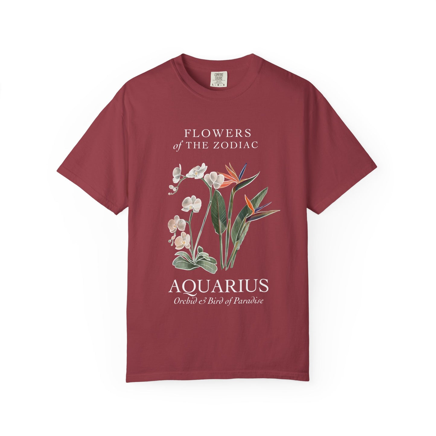 Aquarius Floral T-Shirt – Orchid & Bird of Paradise – Astrology T-Shirt