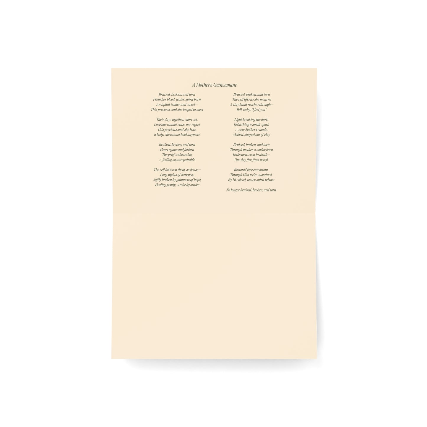 A Mother's Gethsemane Greeting Card with Poem - (Single or Bulk Packs)