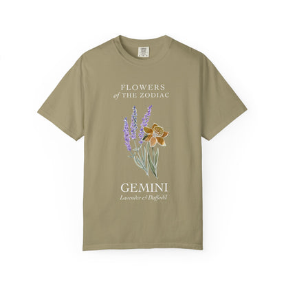 Gemini Floral T-Shirt – Lavender & Daffodil – Astrology T-Shirt