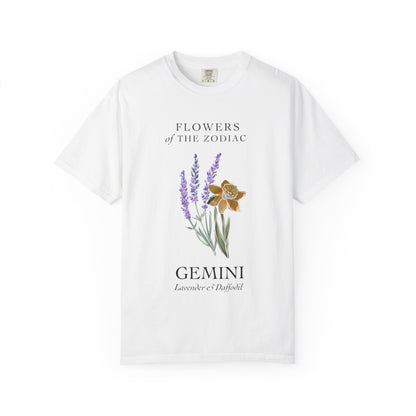 Gemini Floral T-Shirt – Lavender & Daffodil – Astrology T-Shirt