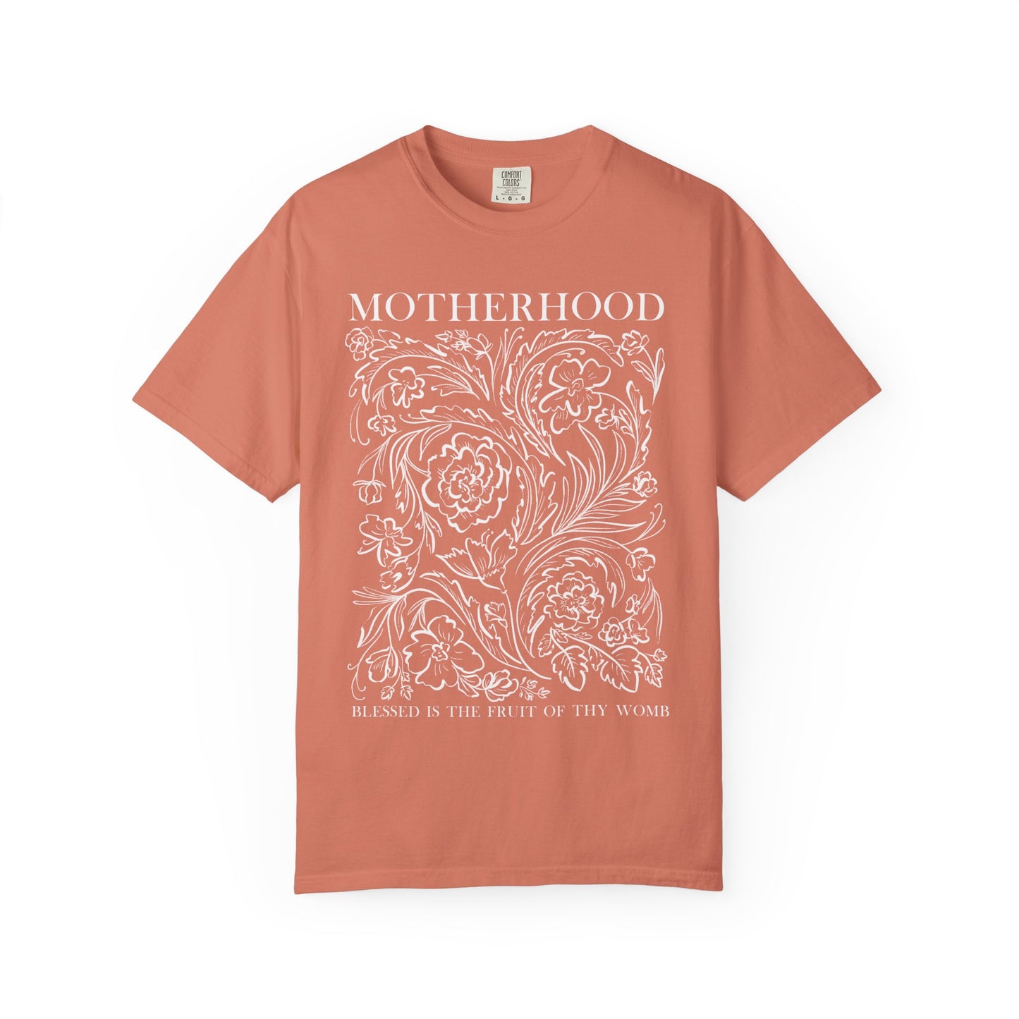 Motherhood T-Shirt — "Blessed is the Fruit of Thy Womb" Hand-Drawn Floral Tee