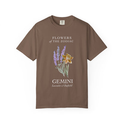 Gemini Floral T-Shirt – Lavender & Daffodil – Astrology T-Shirt