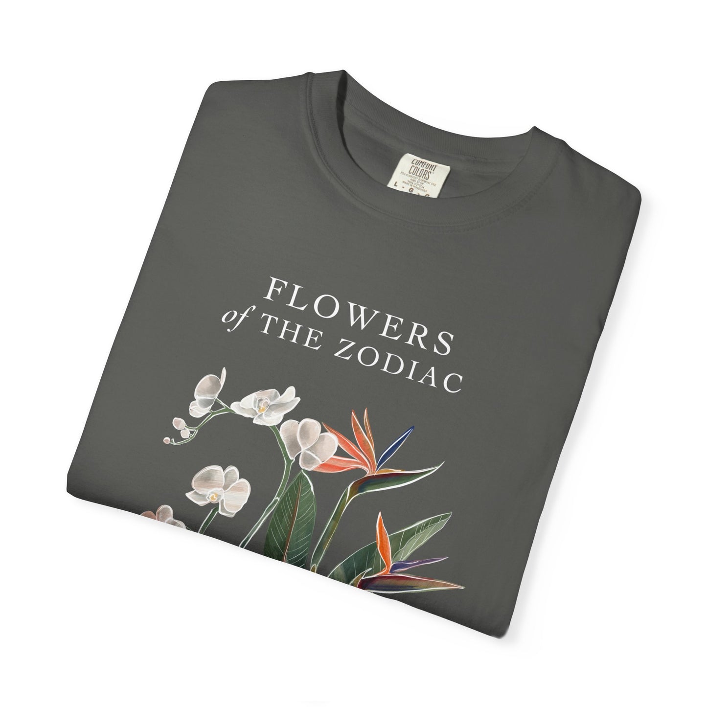 Aquarius Floral T-Shirt – Orchid & Bird of Paradise – Astrology T-Shirt