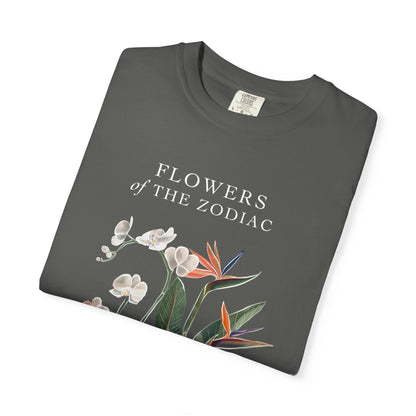 Aquarius Floral T-Shirt – Orchid & Bird of Paradise – Astrology T-Shirt