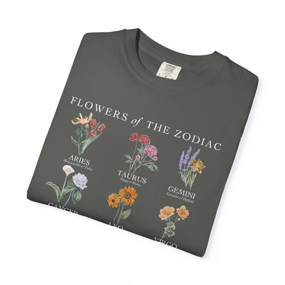 All Zodiac Signs & Birth Flowers T-Shirt – Astrology Floral Graphic Tee – Horoscope Gift for Her