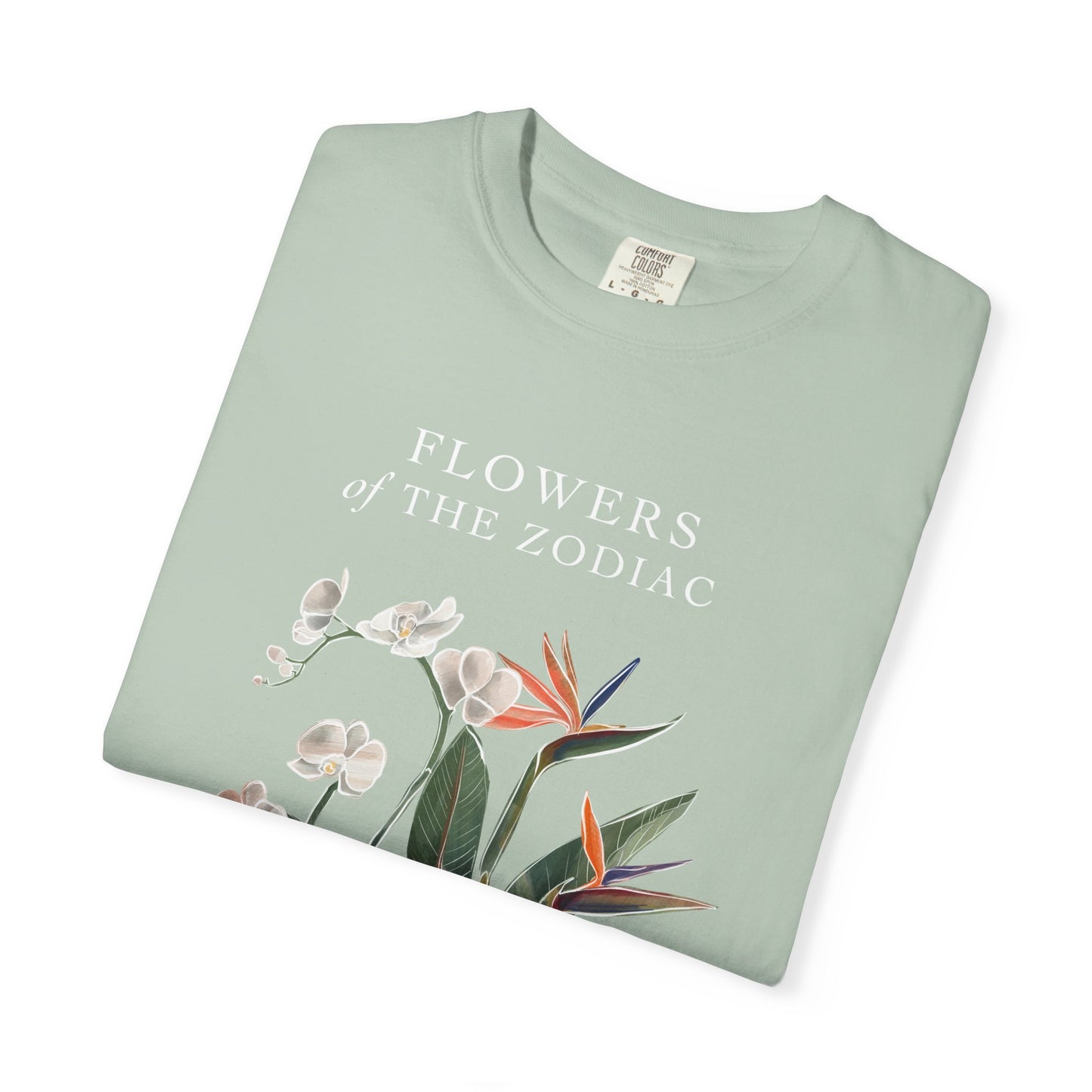 Aquarius Floral T-Shirt – Orchid & Bird of Paradise – Astrology T-Shirt